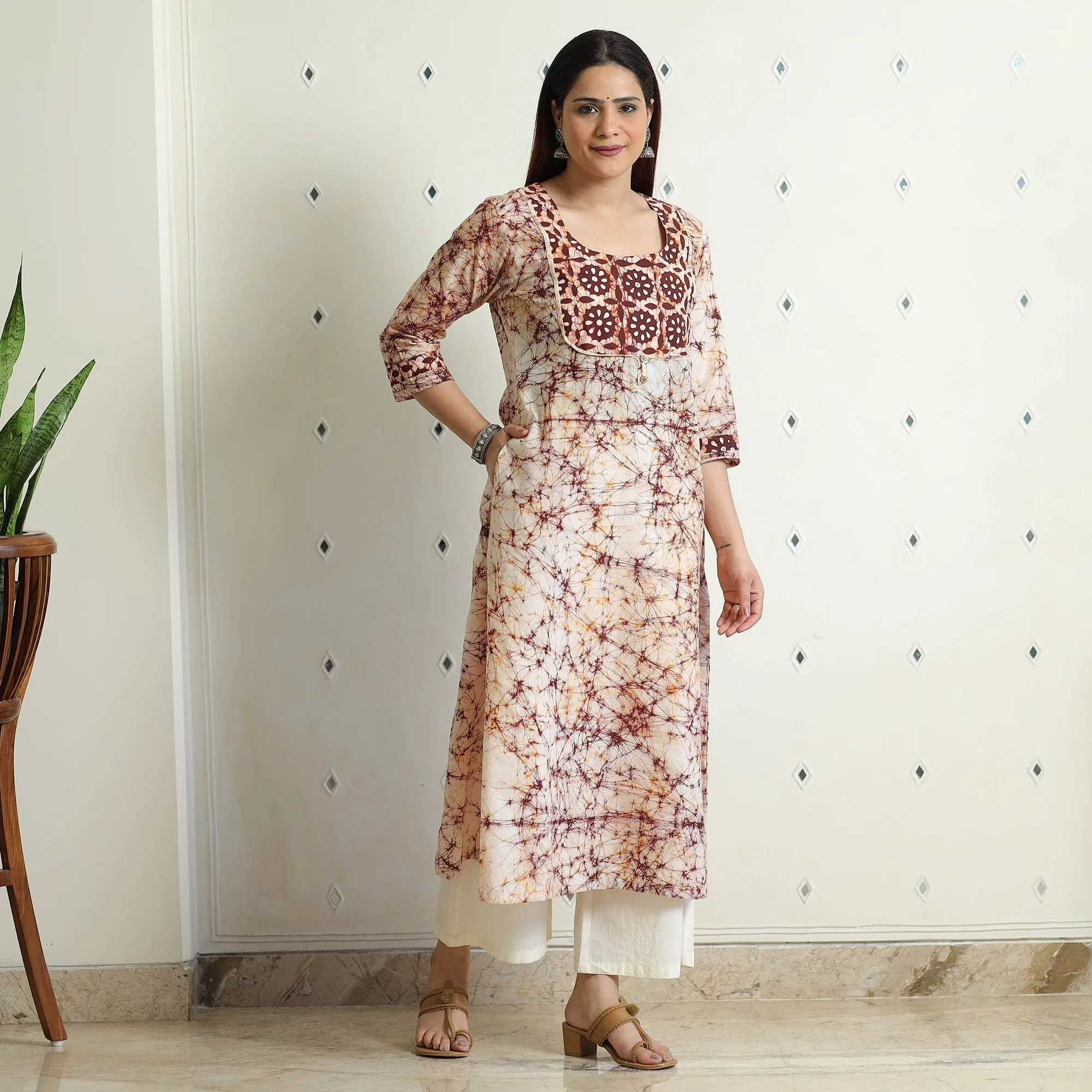 Brown - Kutch Batik Printed Cotton A-Line Kurta sold by Itokri product image thumbnail 2