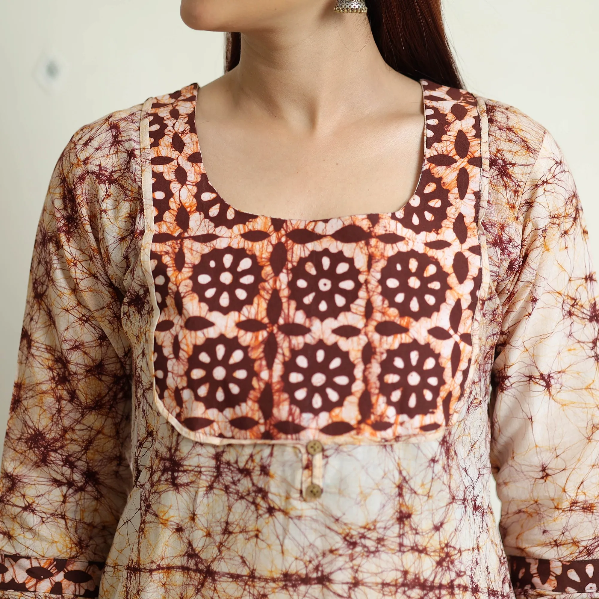 Brown - Kutch Batik Printed Cotton A-Line Kurta sold by Itokri product image thumbnail 5