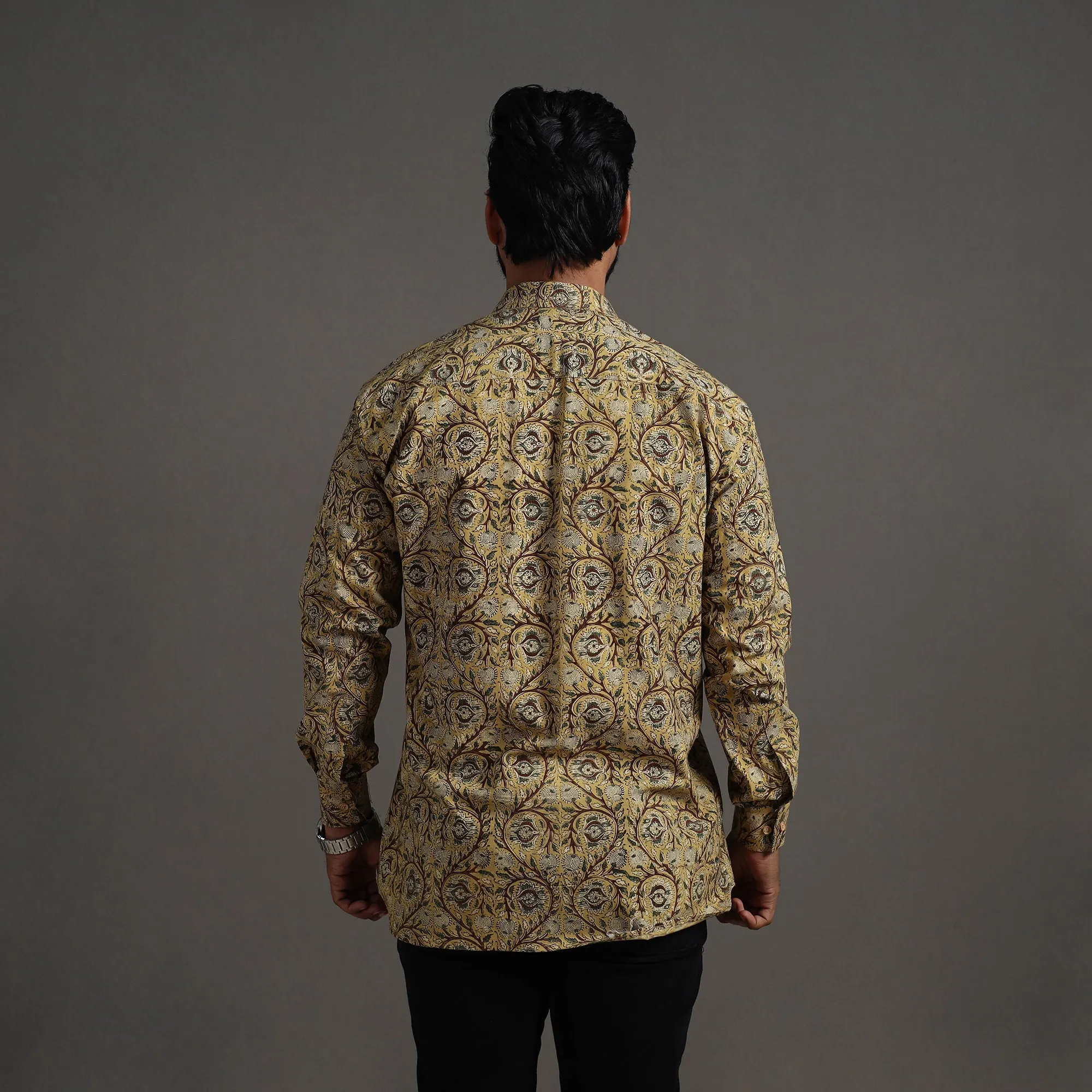 Yellow - Pedana Block Print Cotton Men Kalamkari Shirt 11 sold by Itokri product image thumbnail 4