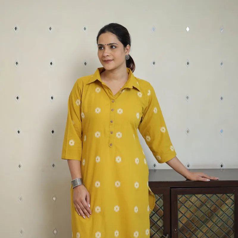 Yellow - Jacquard Cotton Straight Kurta 10 sold by Itokri