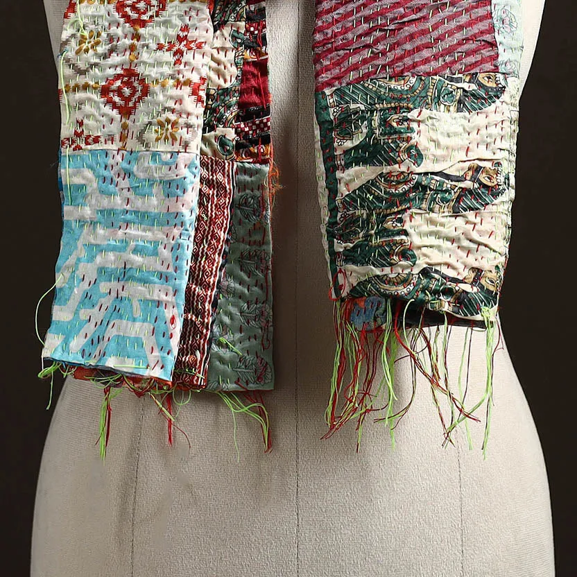 Multicolor - Patchwork Reversible Silk Bengal Hand Kantha Stitch Stole 62 sold by Itokri product image thumbnail 2