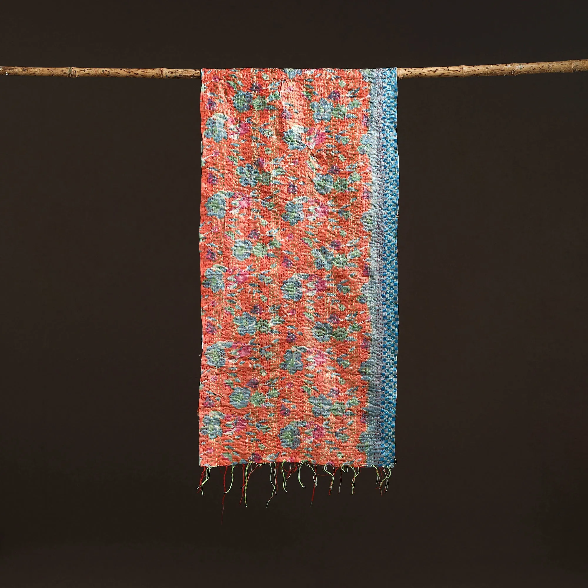 Multicolor - Patchwork Reversible Silk Bengal Hand Kantha Stitch Stole 62 sold by Itokri product image thumbnail 3