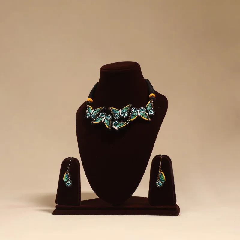 Green - Bishnupur Handpainted Terracotta Necklace Set 37 made by Itokri