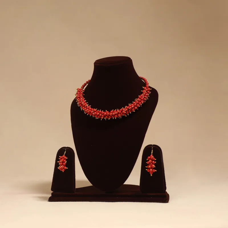 Red - Bishnupur Handpainted Terracotta Necklace Set 24 made by Itokri