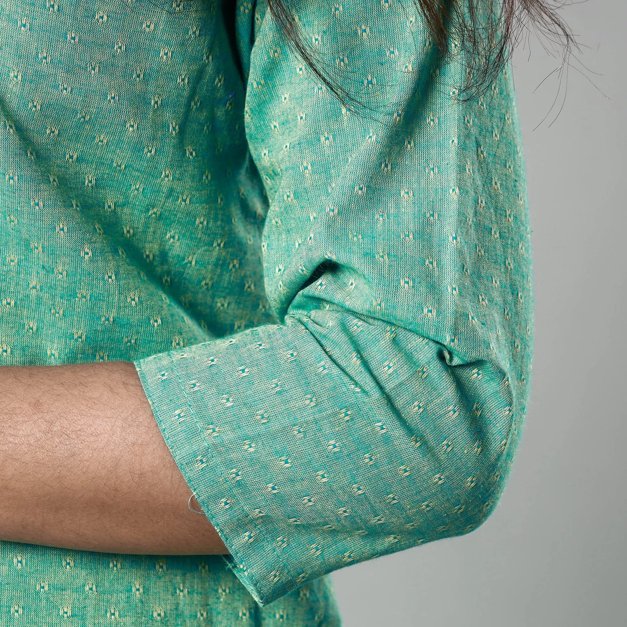 Mint Green Jacquard Cotton Long Kurta sold by Itokri product image thumbnail 5