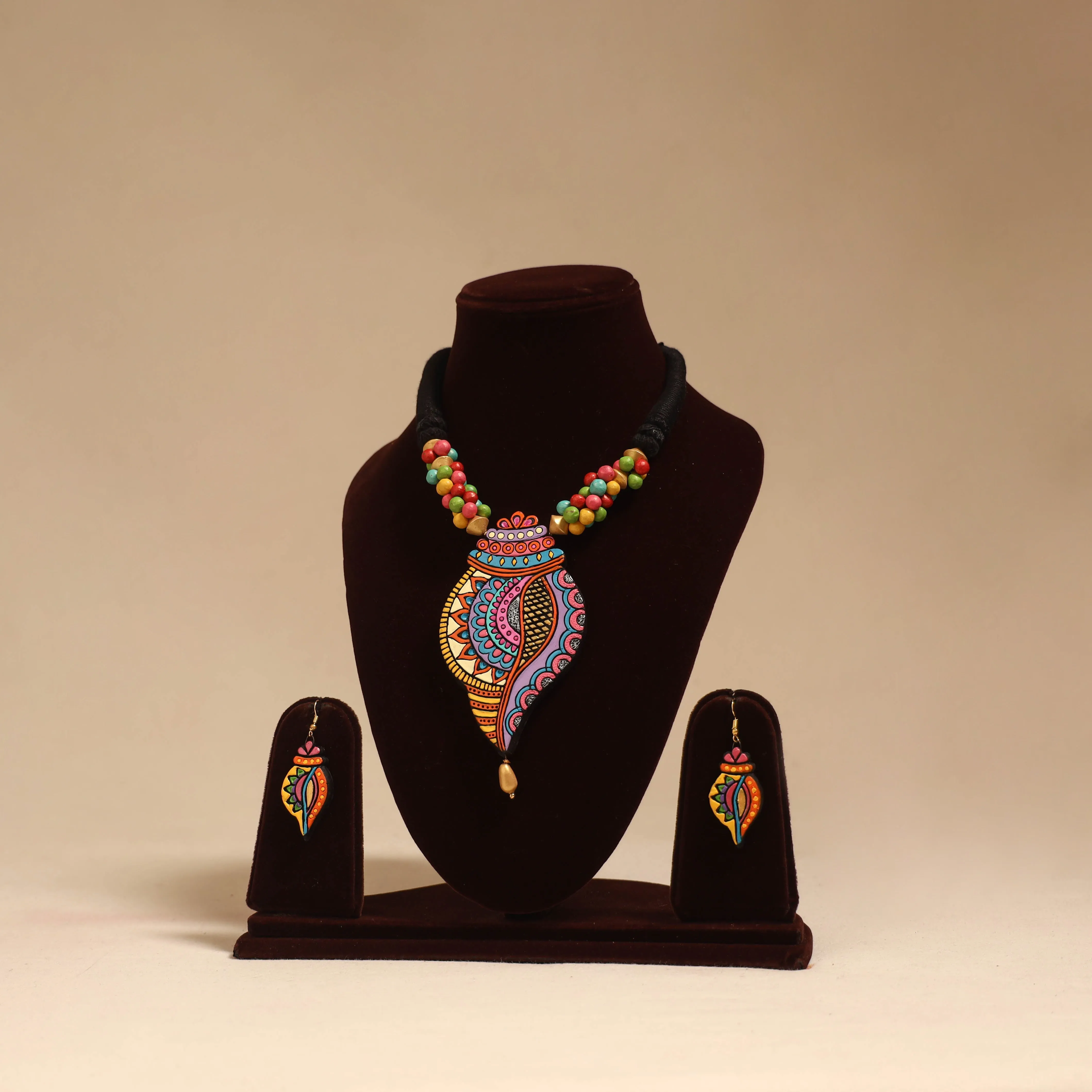 Multicolor - Bishnupur Handpainted Terracotta Necklace Set 32 sold by Itokri