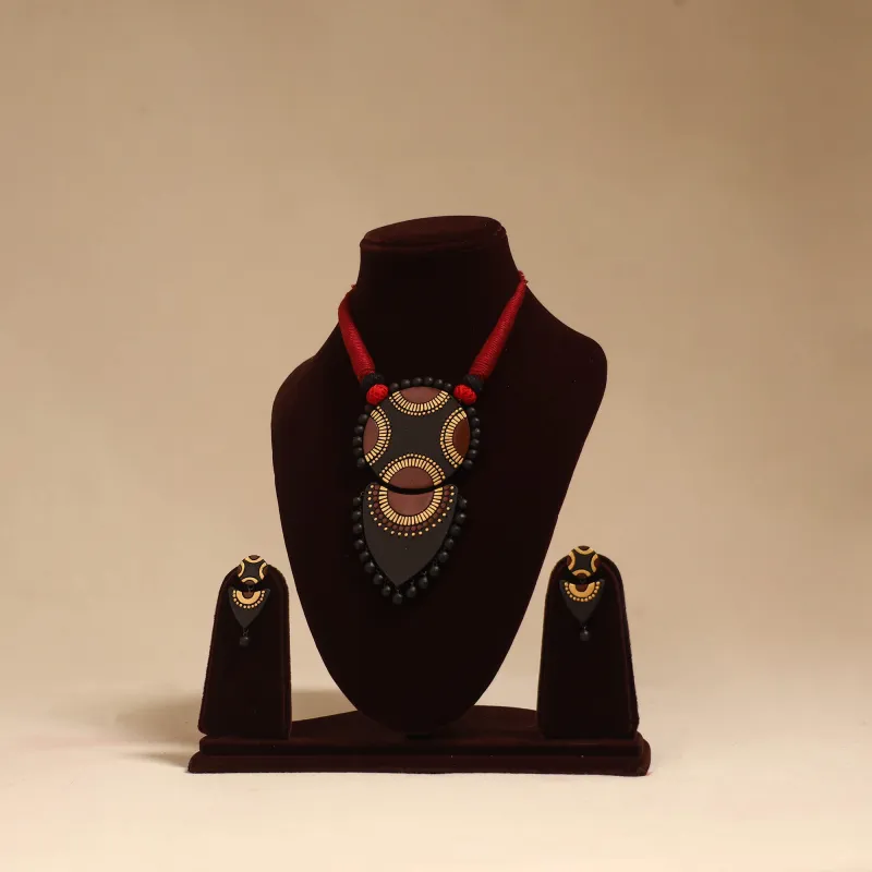 Brown - Bishnupur Handpainted Terracotta Necklace Set 20 made by Itokri
