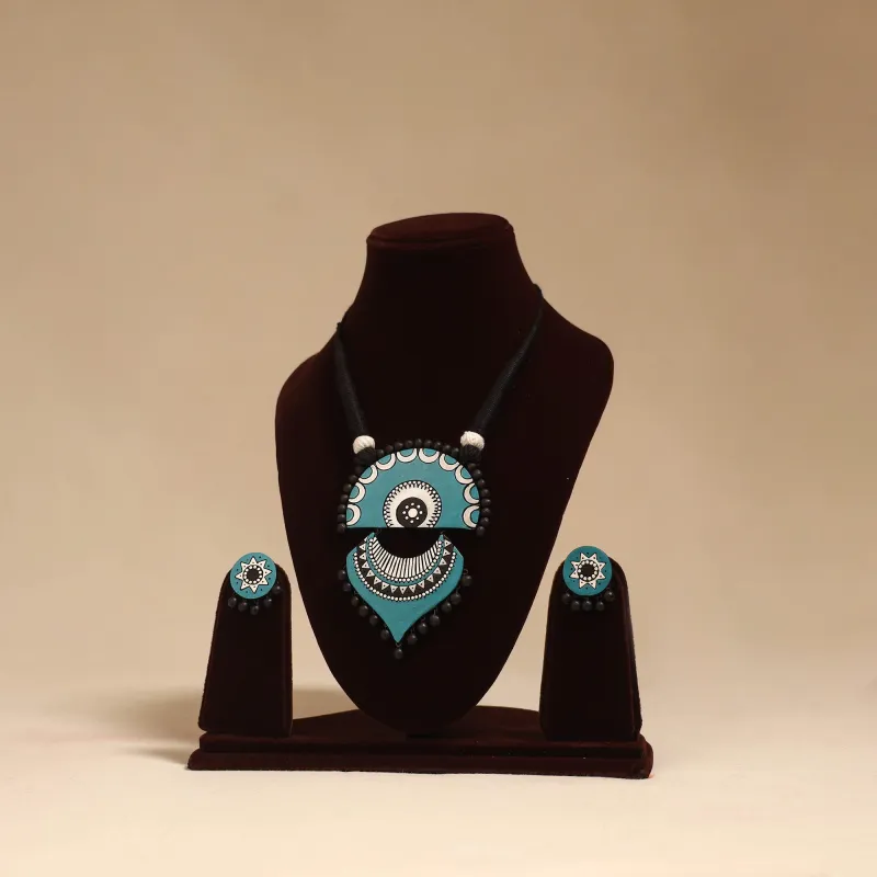 Green - Bishnupur Handpainted Terracotta Necklace Set 09 made by Itokri