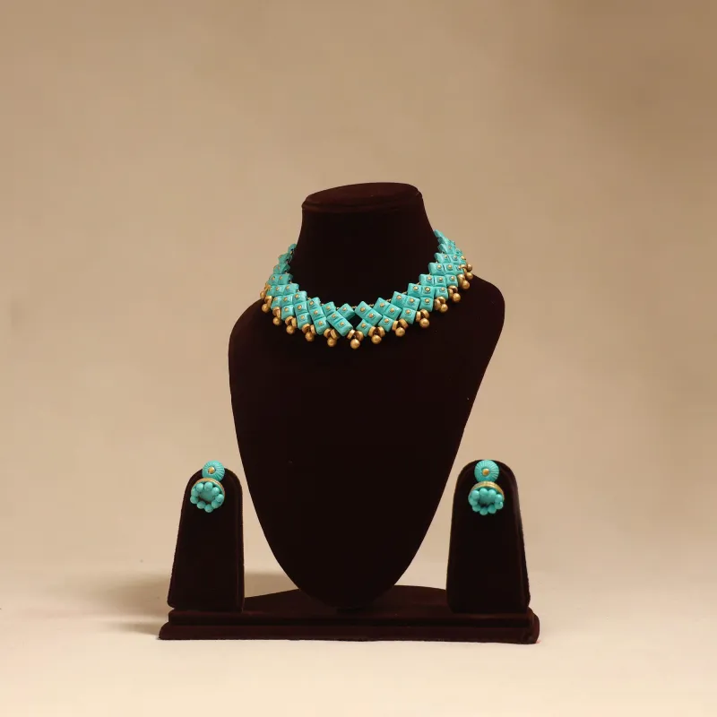 Green - Bishnupur Handpainted Terracotta Necklace Set 10 made by Itokri