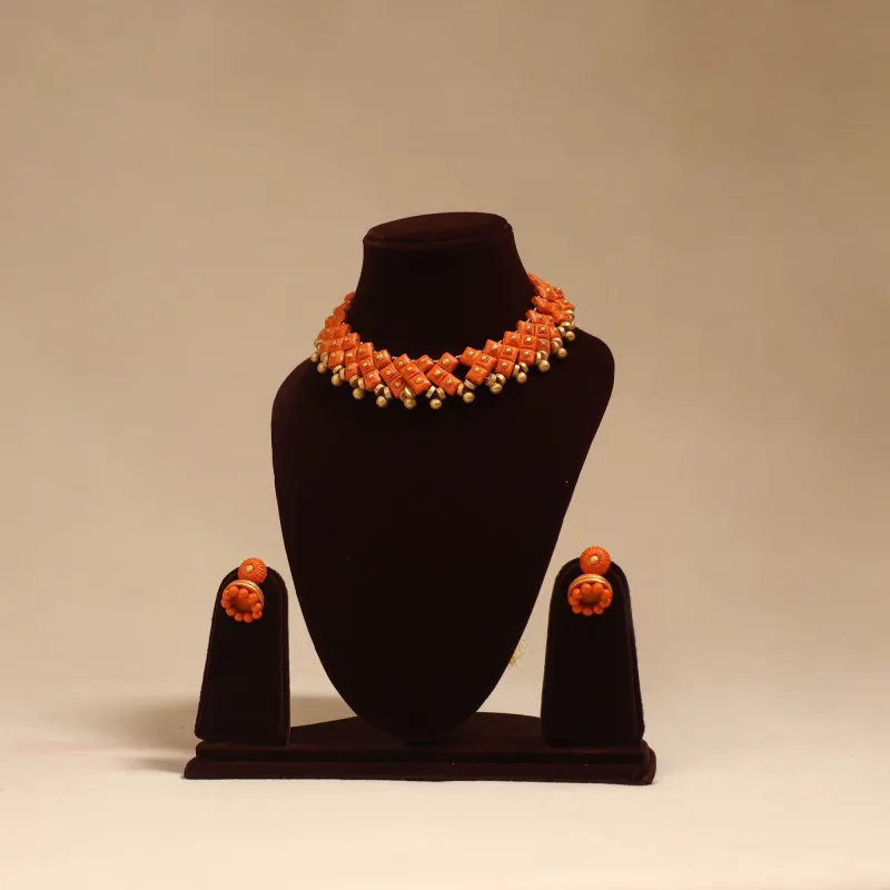 Orange - Bishnupur Handpainted Terracotta Necklace Set 12 made by Itokri