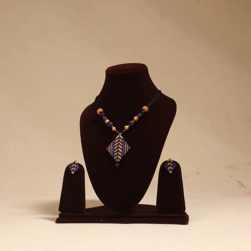 Purple - Bishnupur Handpainted Terracotta Necklace Set 06 made by Itokri