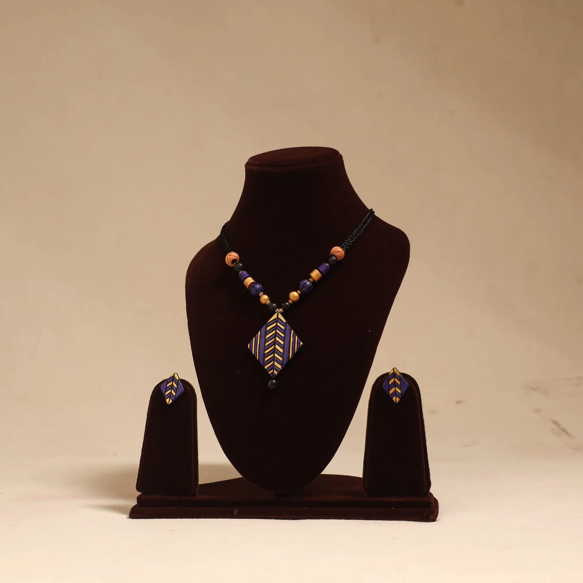 Purple - Bishnupur Handpainted Terracotta Necklace Set 06 sold by Itokri