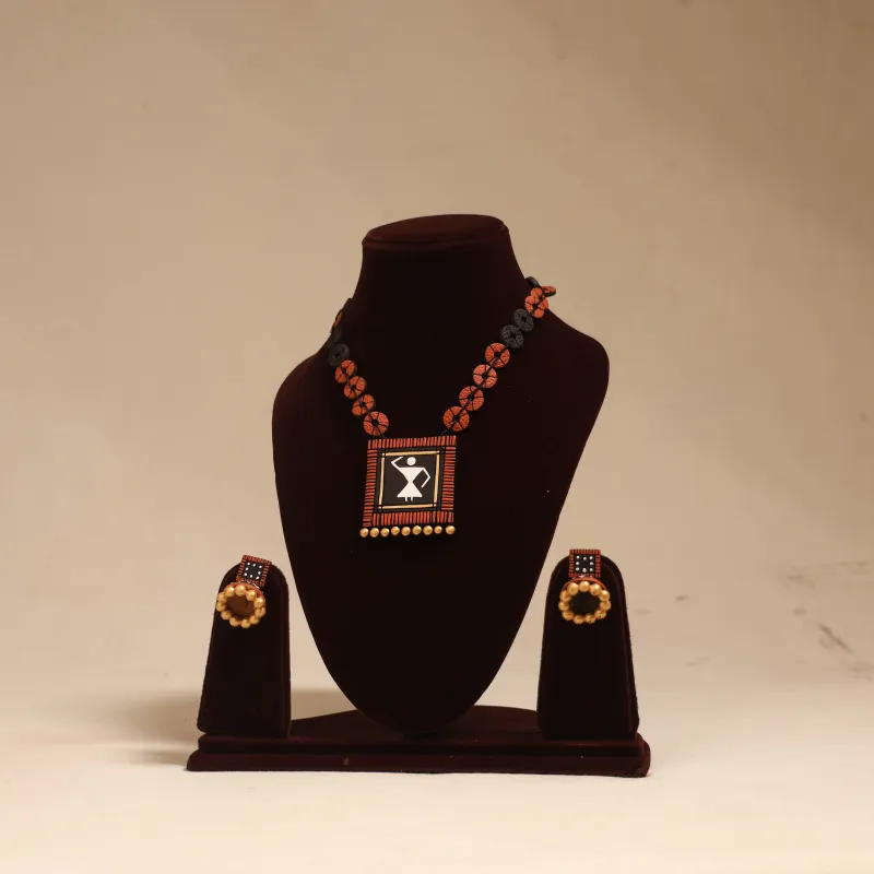 Red - Bishnupur Handpainted Terracotta Necklace Set 02 made by Itokri