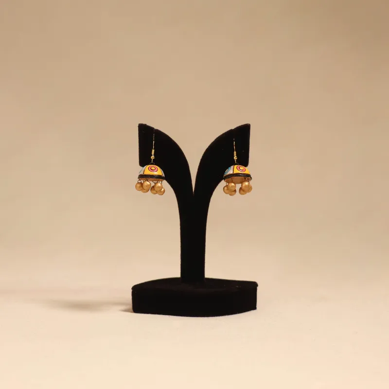 Yellow - Bishnupur Handpainted Terracotta Jhumki Earrings 50 made by Itokri