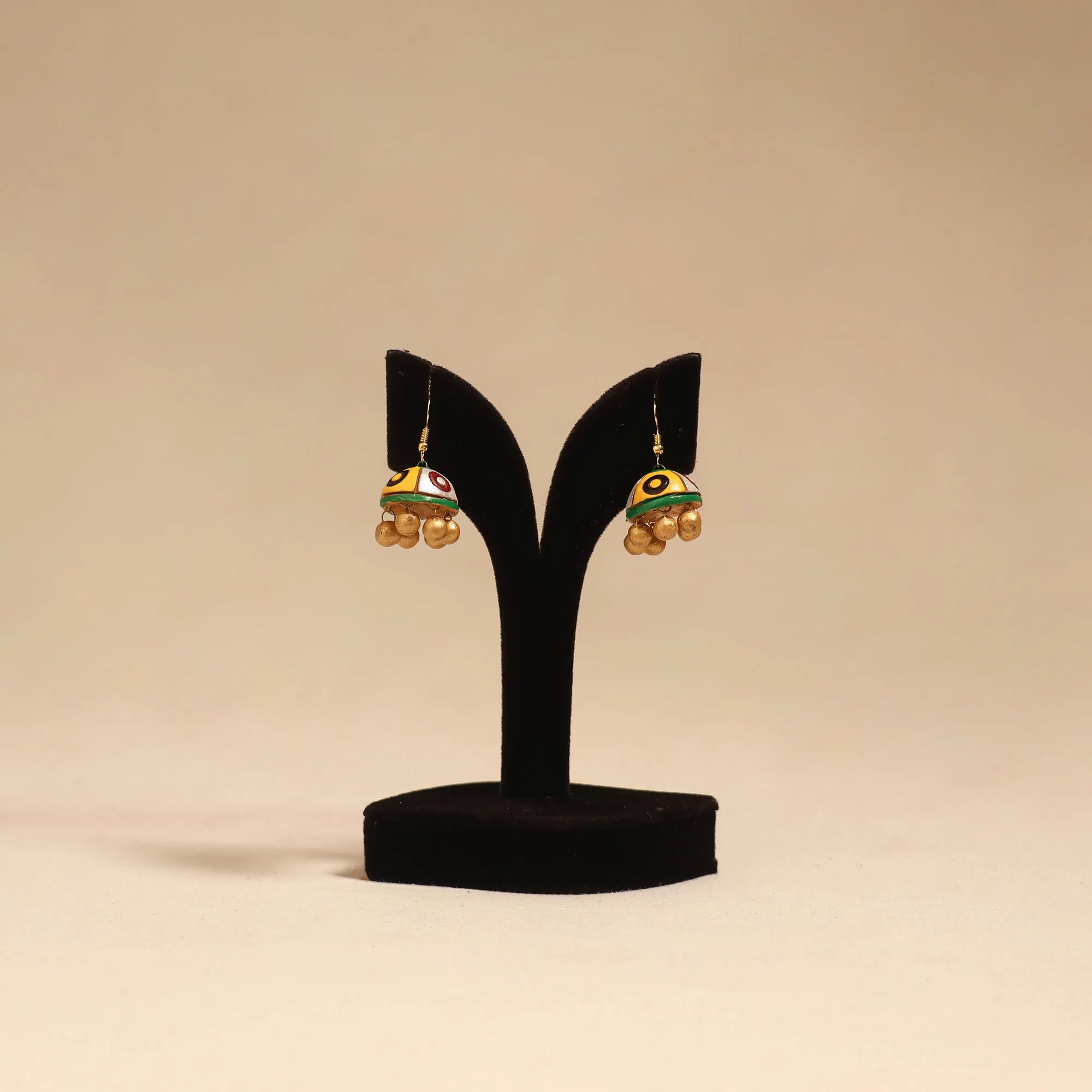 Yellow - Bishnupur Handpainted Terracotta Jhumki Earrings 48 sold by Itokri