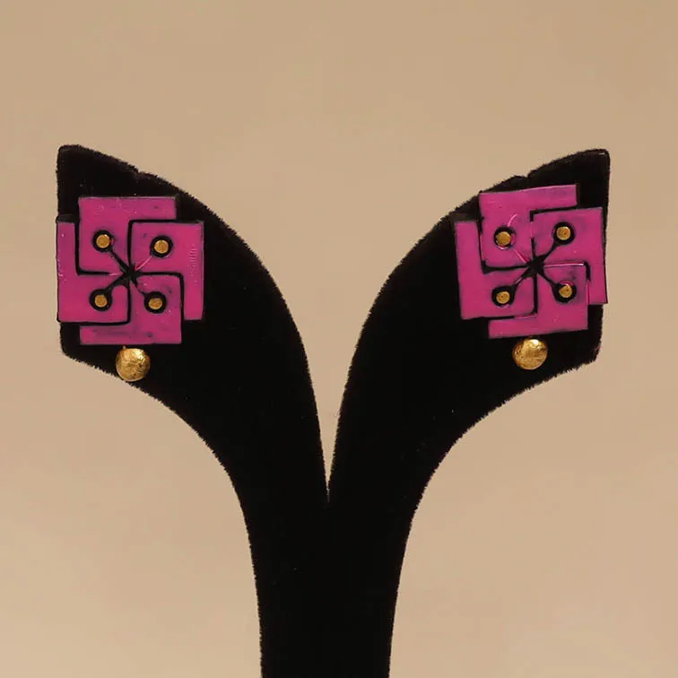 Pink - Bishnupur Handpainted Terracotta Stud Earrings 101 sold by Itokri product image thumbnail 2