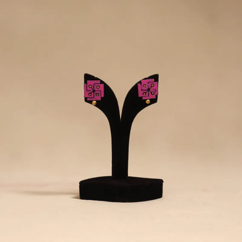 Pink - Bishnupur Handpainted Terracotta Stud Earrings 101 sold by Itokri