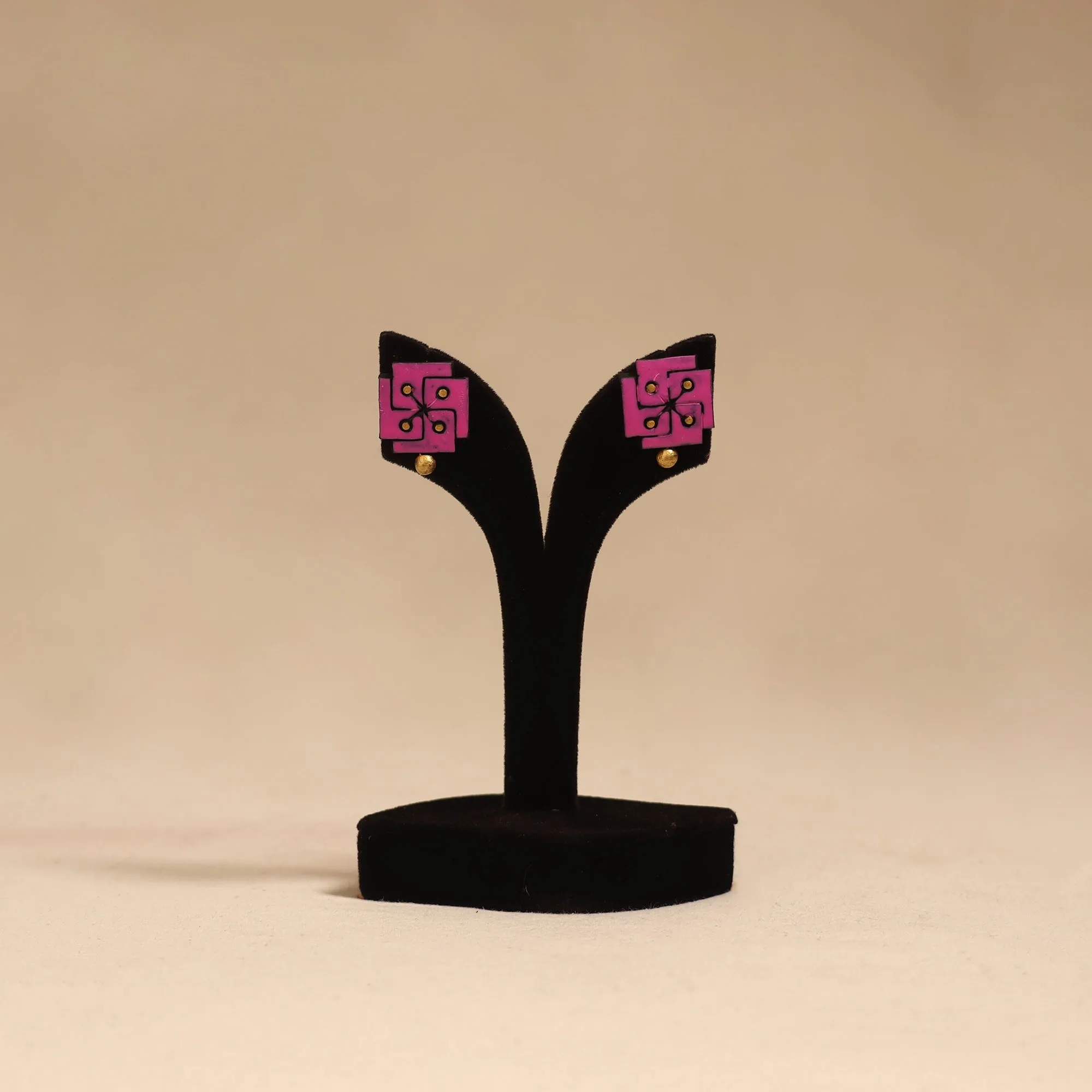 Pink - Bishnupur Handpainted Terracotta Stud Earrings 101 sold by Itokri