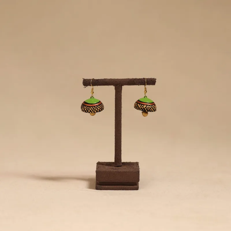 Green - Bishnupur Handpainted Terracotta Jhumki Earrings 158 sold by Itokri