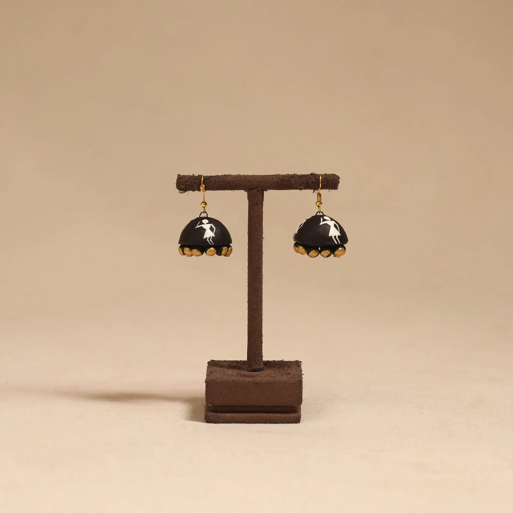 Black - Bishnupur Handpainted Terracotta Jhumki Earrings 155 sold by Itokri
