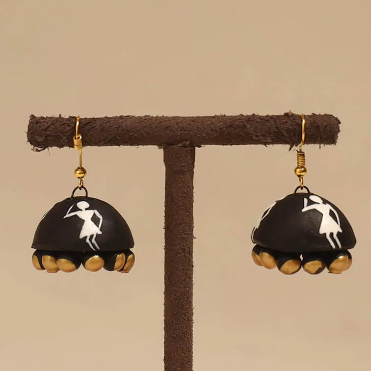 Black - Bishnupur Handpainted Terracotta Jhumki Earrings 155 sold by Itokri product image thumbnail 2