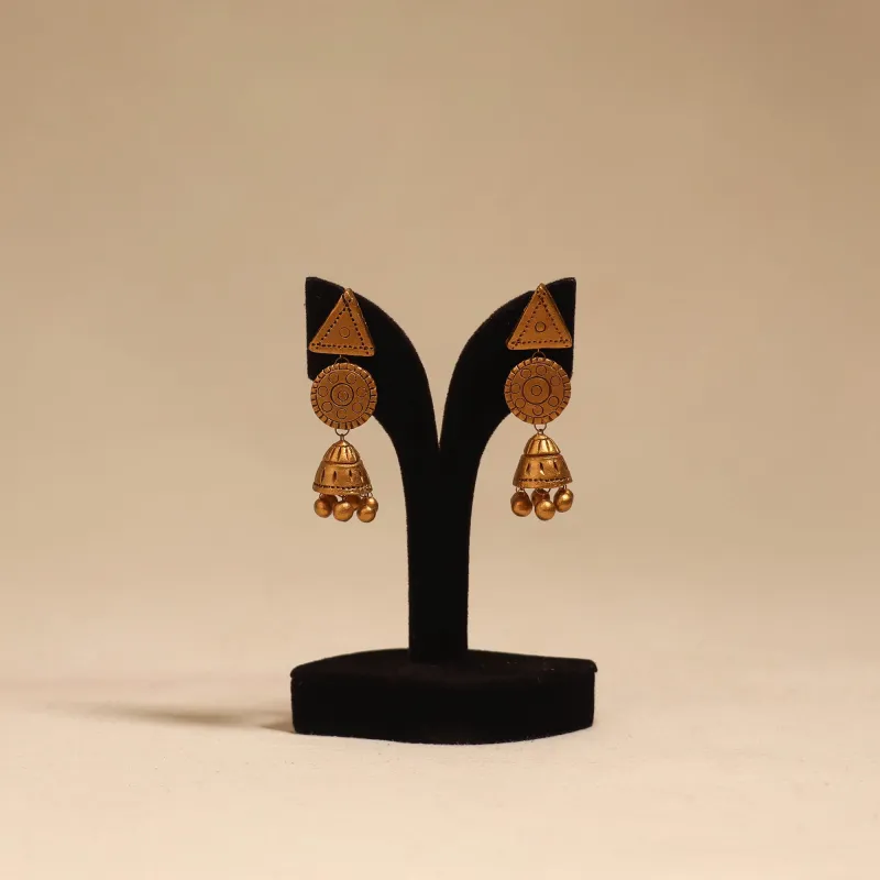 Brown - Bishnupur Handpainted Terracotta Jhumki Earrings 117 made by Itokri