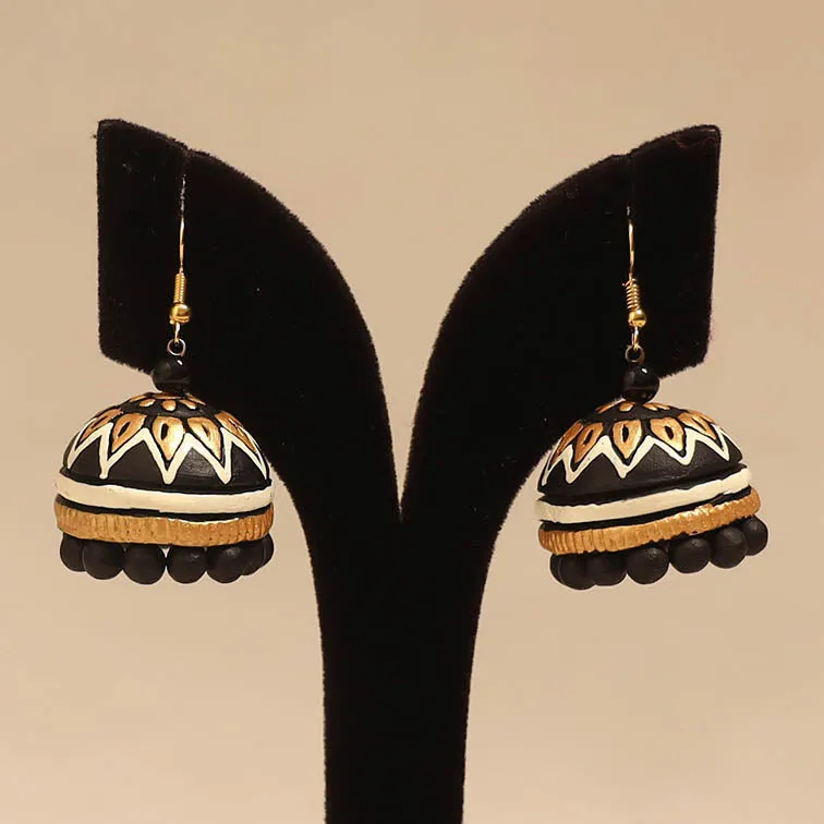 Black - Bishnupur Handpainted Terracotta Jhumki Earrings 84 sold by Itokri product image thumbnail 2