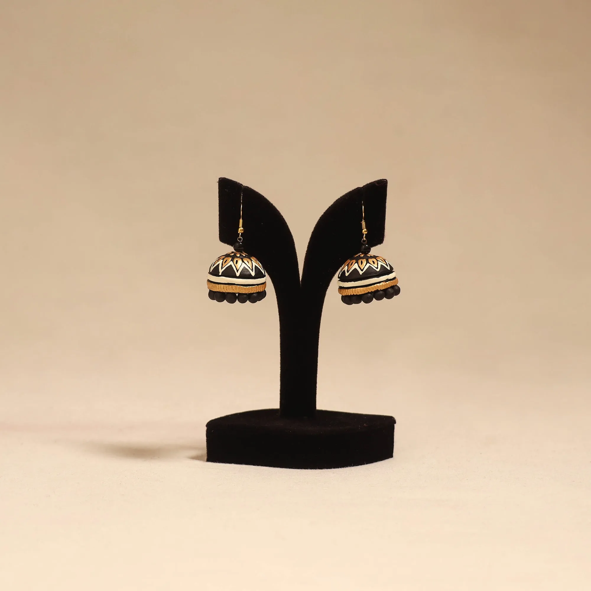 Black - Bishnupur Handpainted Terracotta Jhumki Earrings 84 sold by Itokri