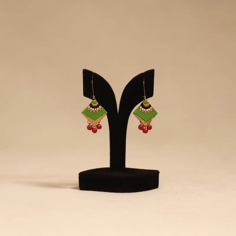 Green - Bishnupur Handpainted Terracotta Earrings 164 made by Itokri