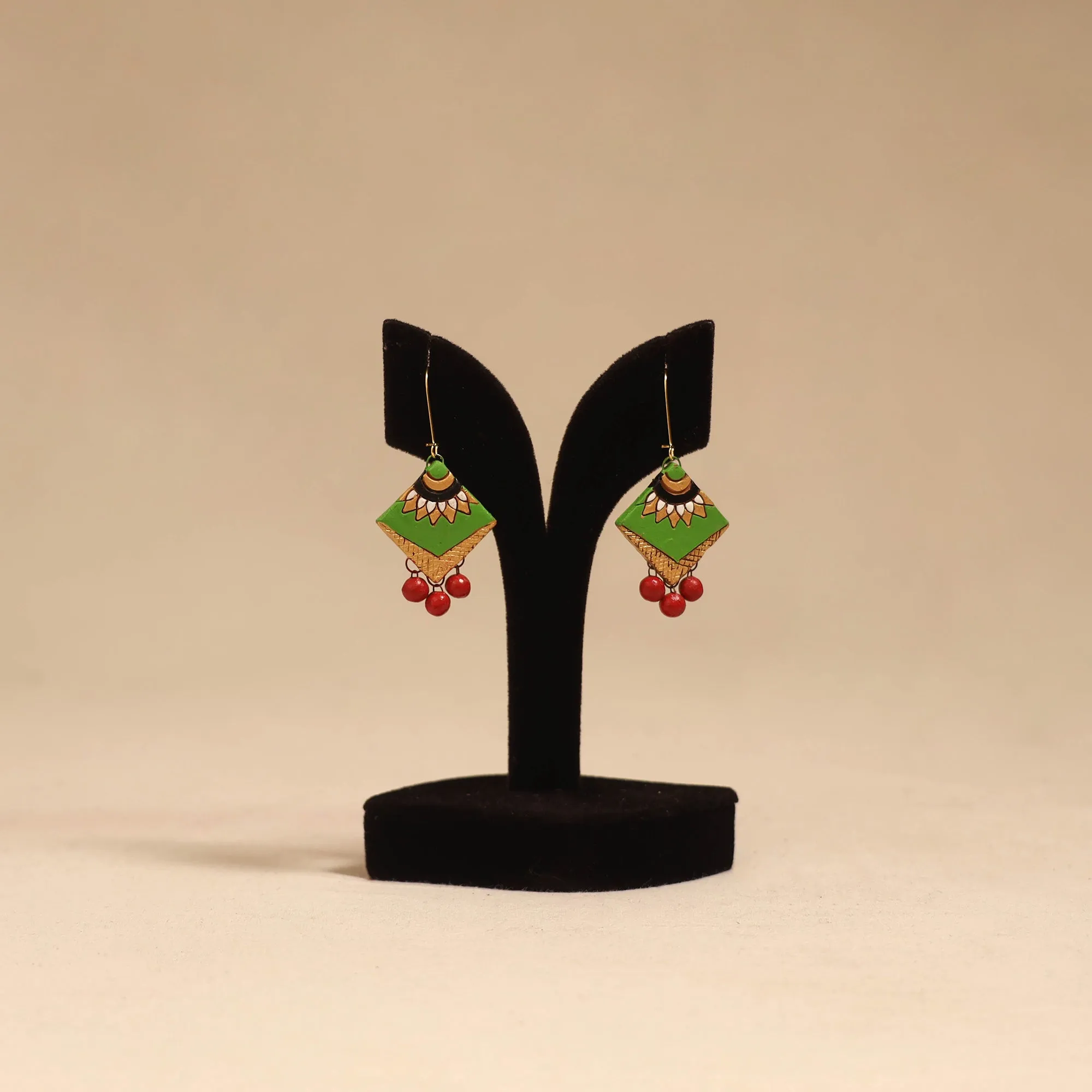 Green - Bishnupur Handpainted Terracotta Earrings 164 sold by Itokri