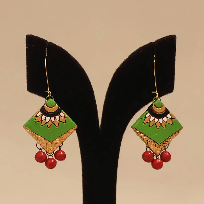 Green - Bishnupur Handpainted Terracotta Earrings 164 sold by Itokri product image thumbnail 2
