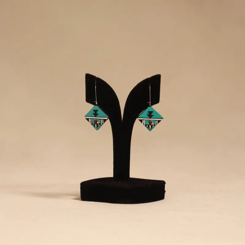 Green - Bishnupur Handpainted Terracotta Earrings 113 made by Itokri