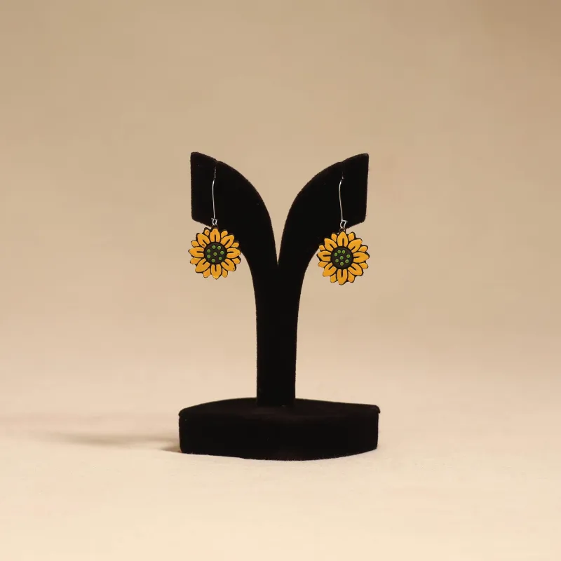 Yellow - Bishnupur Handpainted Flower Shape Terracotta Earrings 96 made by Itokri