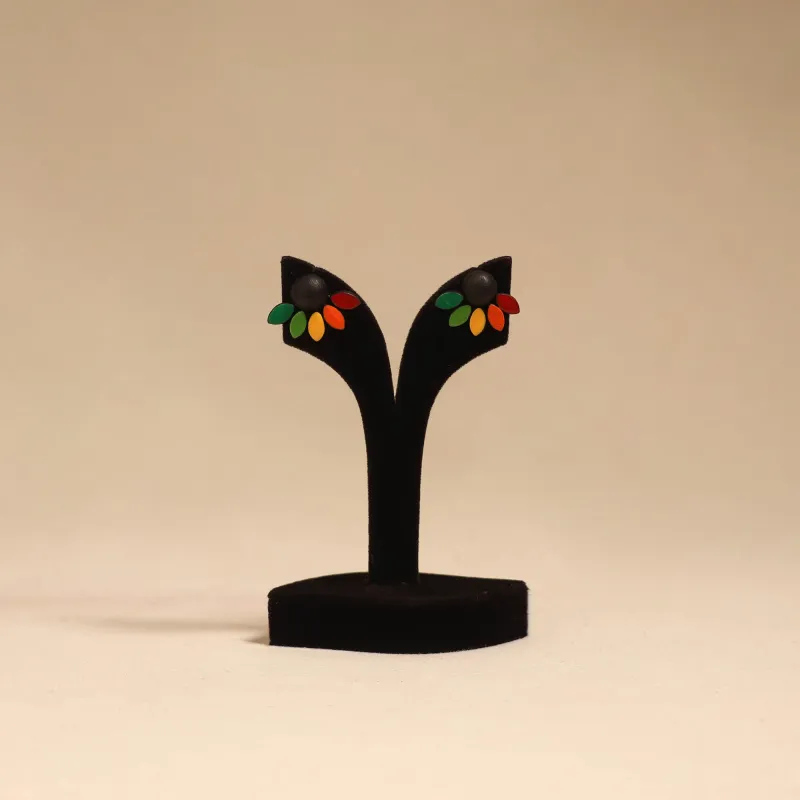 Multicolor - Bishnupur Handpainted Flower Shape Terracotta Stud Earrings 69 made by Itokri