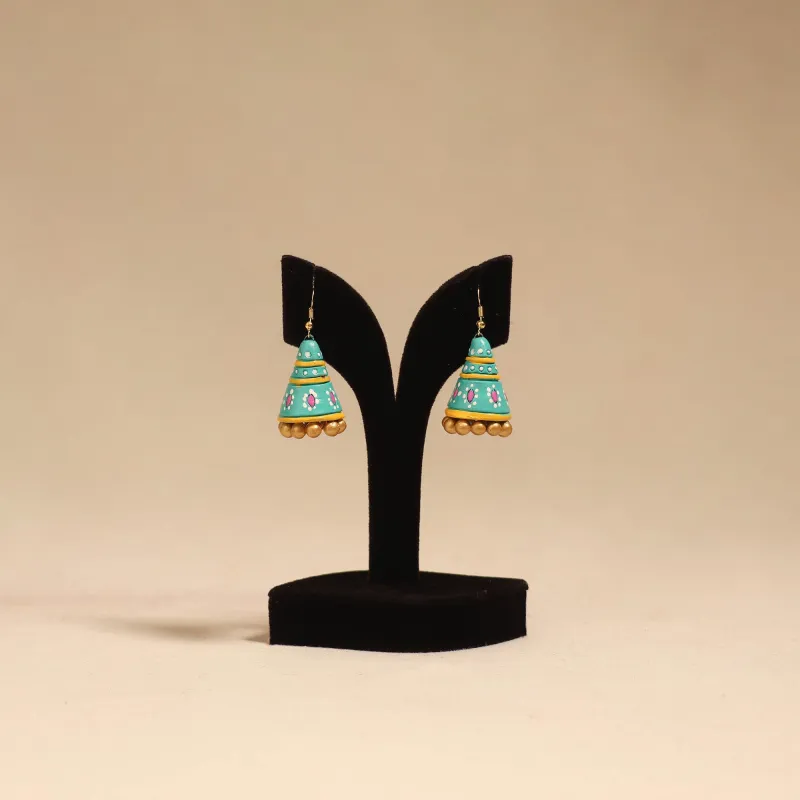 Green - Bishnupur Handpainted Cone Shape Terracotta Jhumka Earrings 59 sold by Itokri