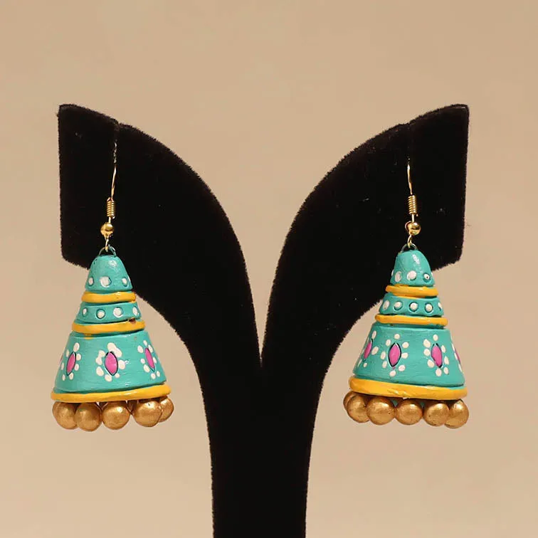 Green - Bishnupur Handpainted Cone Shape Terracotta Jhumka Earrings 59 sold by Itokri product image thumbnail 2
