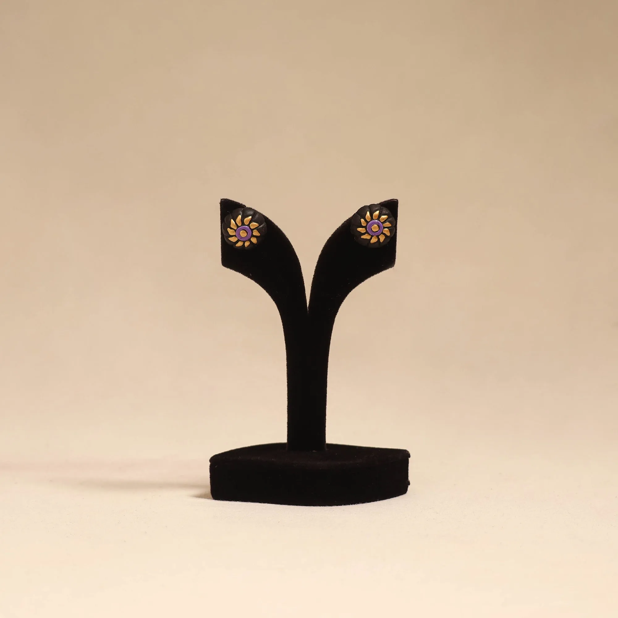 Brown - Bishnupur Handpainted Terracotta Stud Earrings 40 sold by Itokri