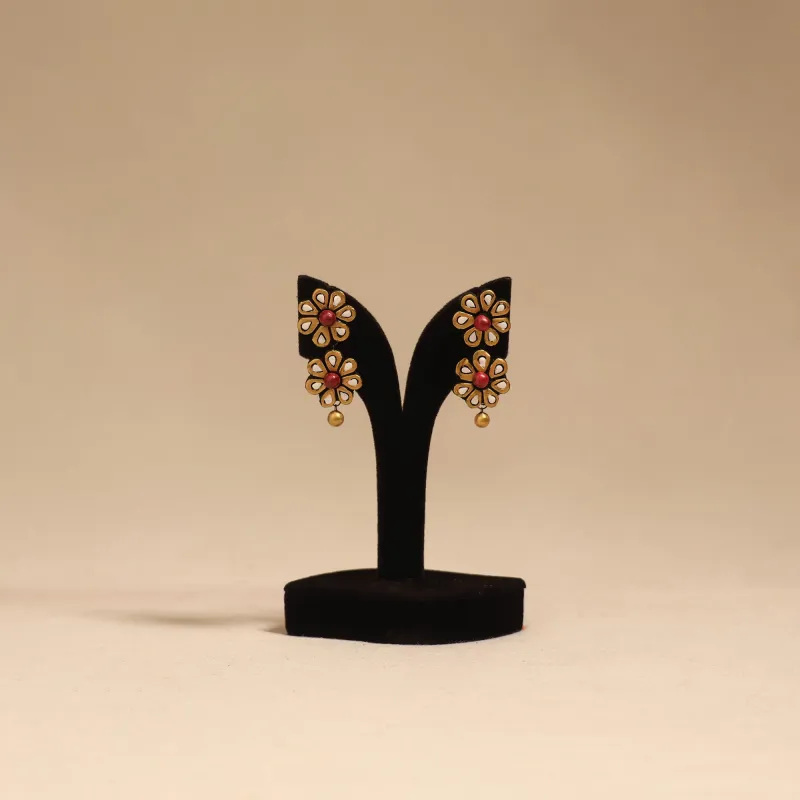 Brown - Bishnupur Handpainted Flower Shape Terracotta Earrings 123 made by Itokri