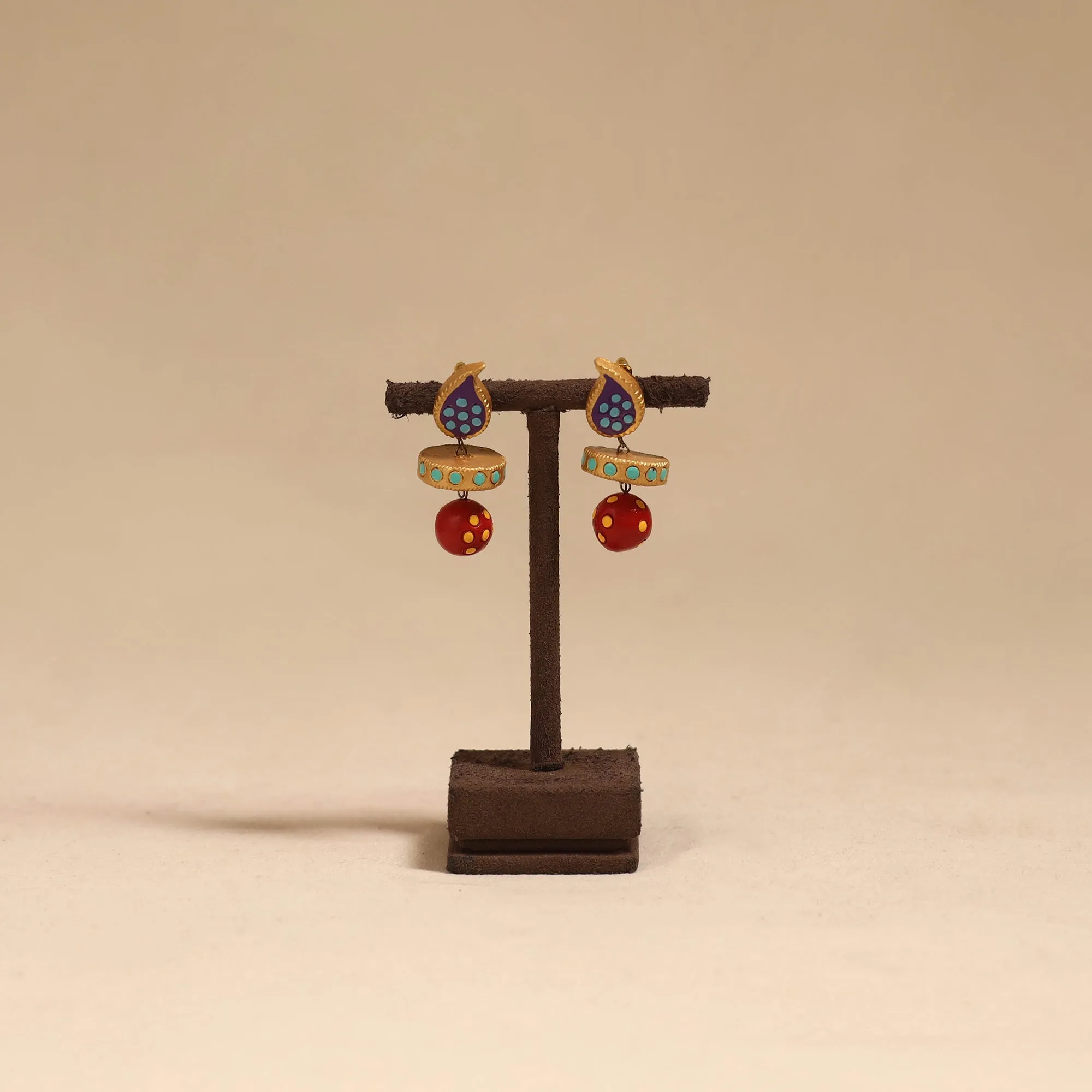 Red - Bishnupur Handpainted Terracotta Earrings 119 sold by Itokri