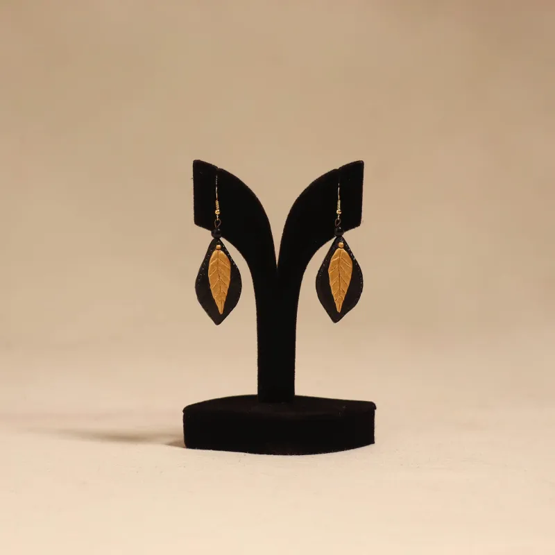 Black - Bishnupur Handpainted Leaf Shape Terracotta Earrings 111 sold by Itokri
