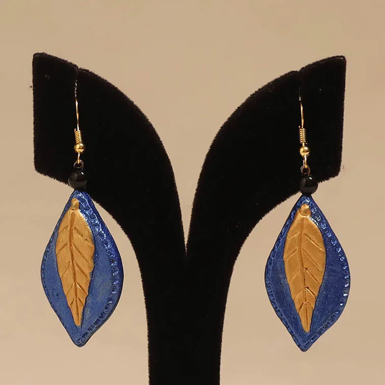 Blue - Bishnupur Handpainted Leaf Shape Terracotta Earrings 109 sold by Itokri product image thumbnail 2
