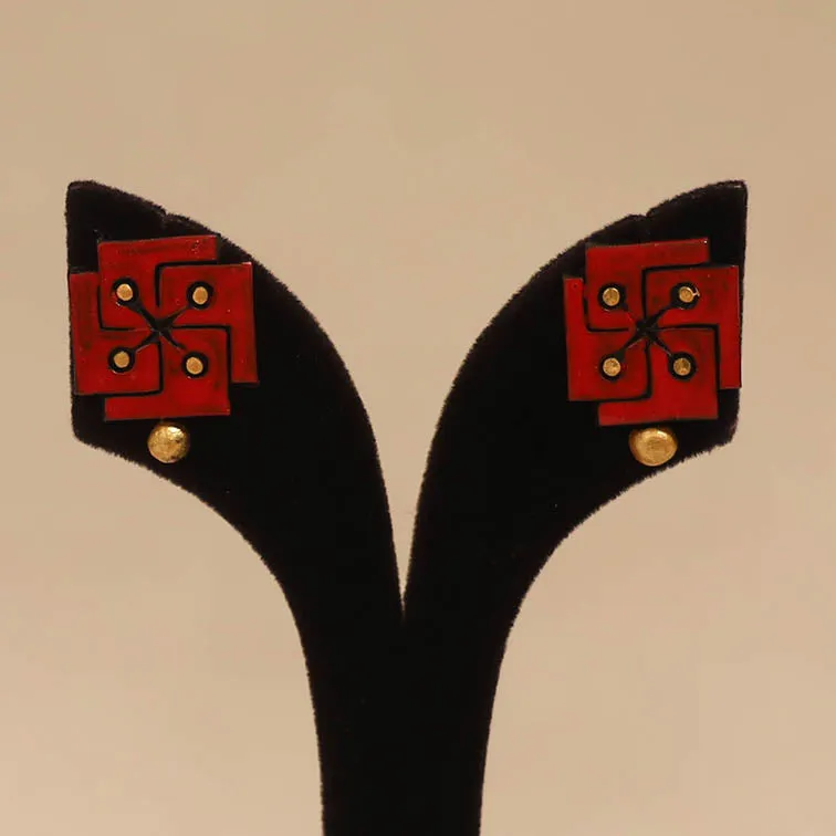 Red - Bishnupur Handpainted Terracotta Stud Earrings 102 sold by Itokri product image thumbnail 2