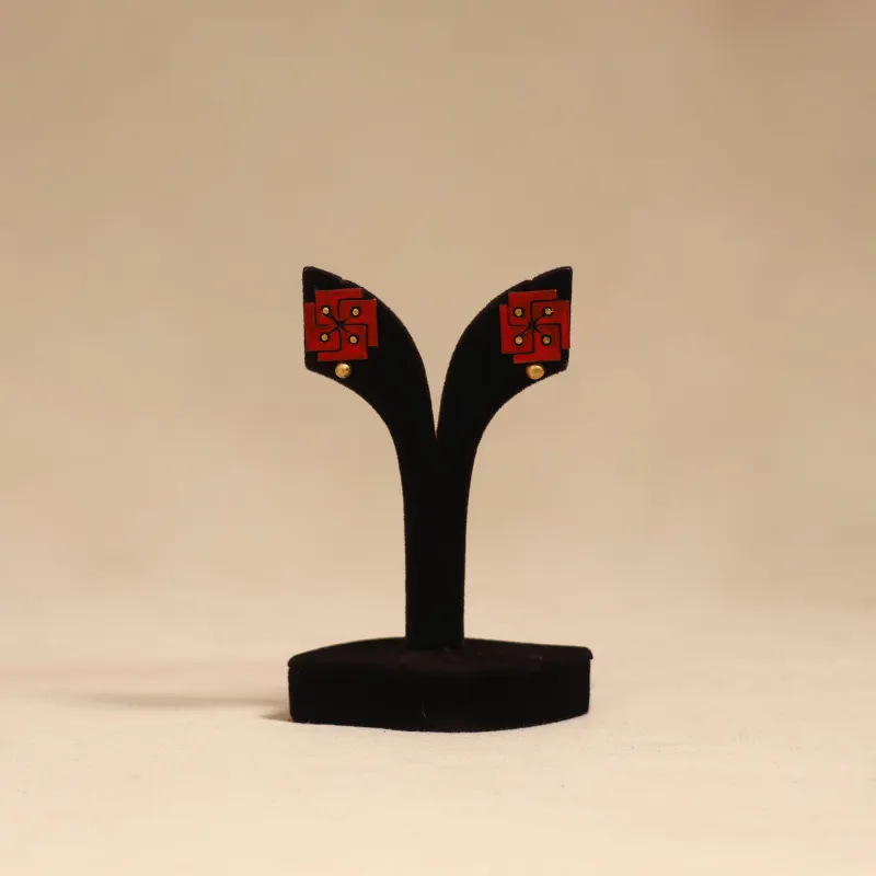 Red - Bishnupur Handpainted Terracotta Stud Earrings 102 sold by Itokri