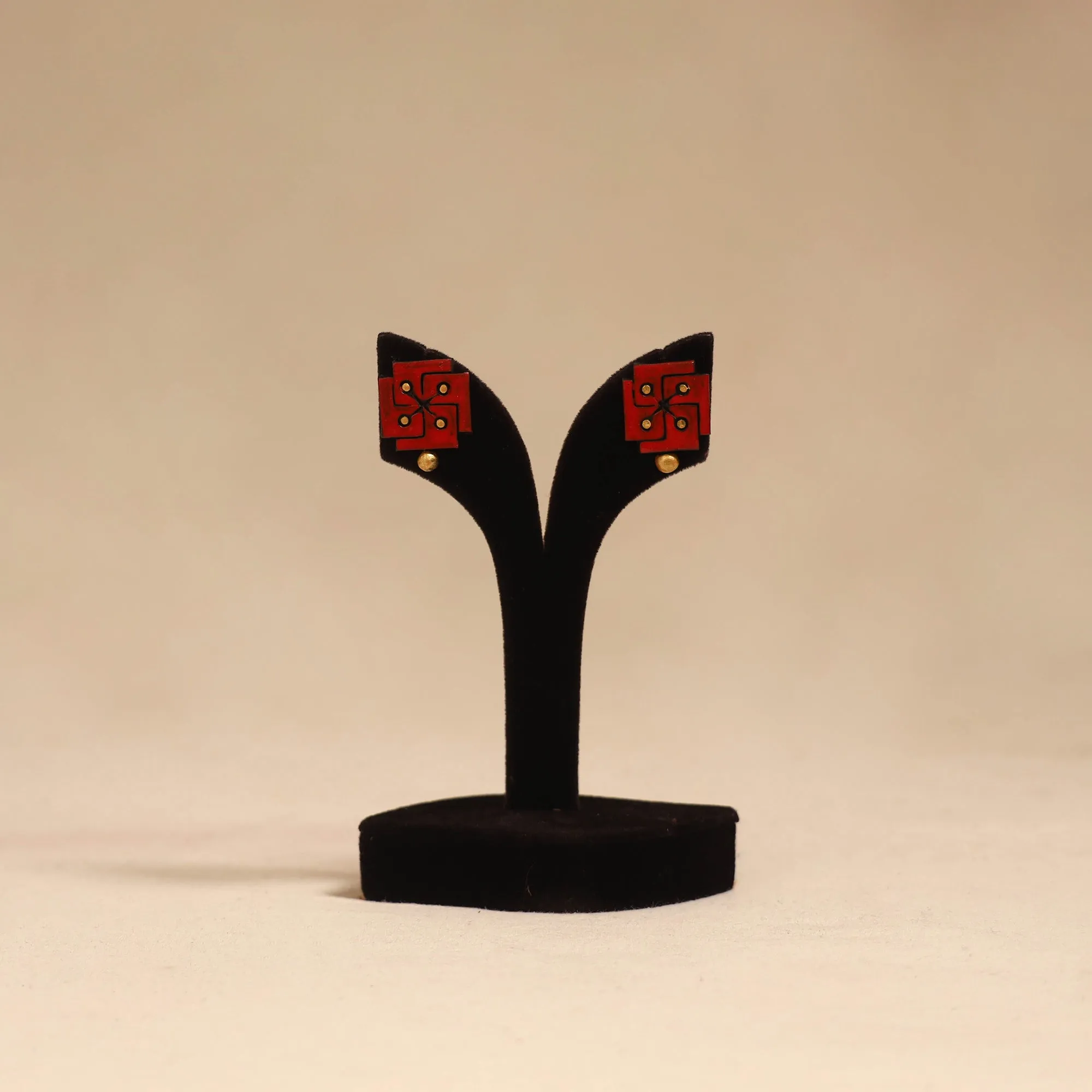 Red - Bishnupur Handpainted Terracotta Stud Earrings 102 sold by Itokri