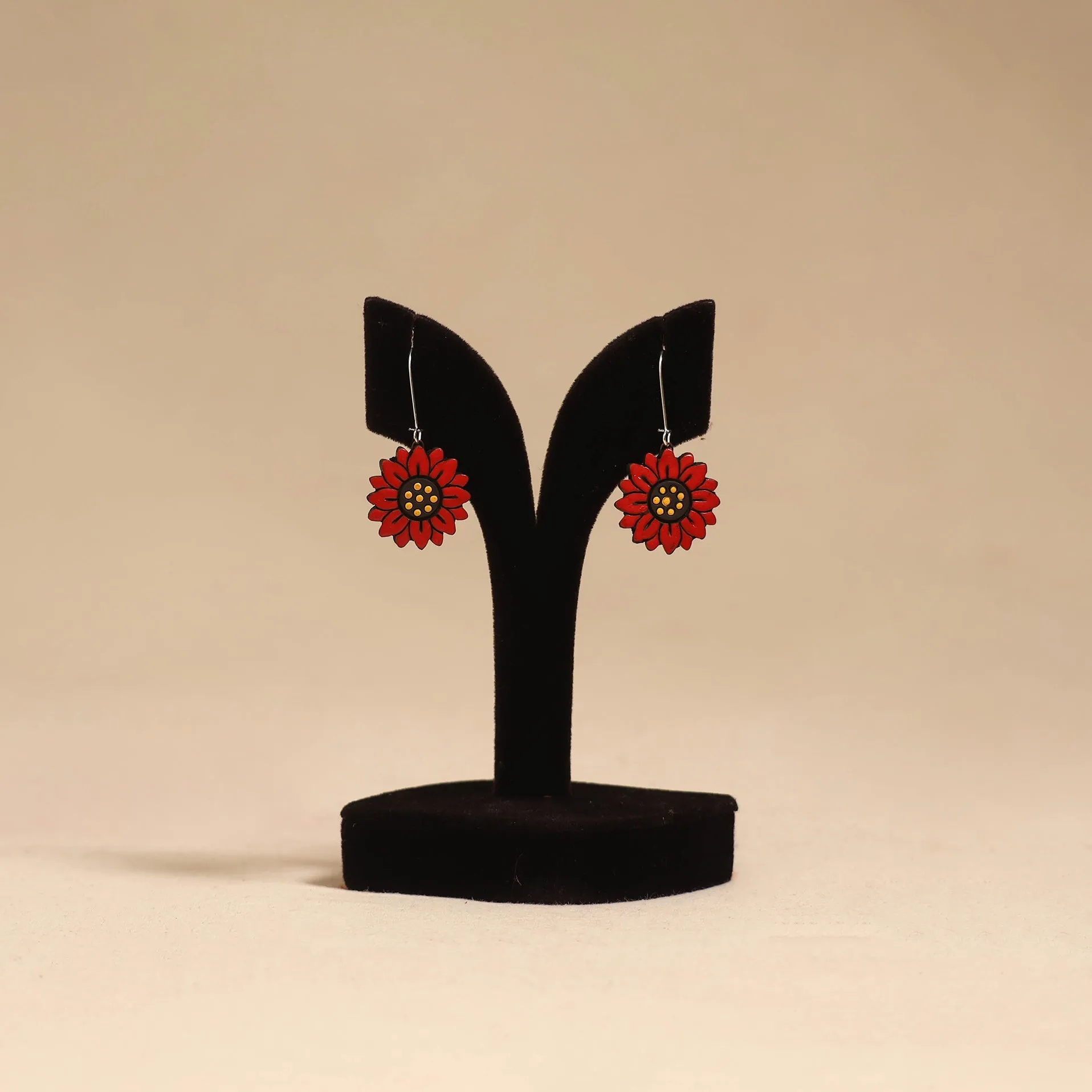 Red - Bishnupur Handpainted Flower Shape Terracotta Earrings 100 sold by Itokri