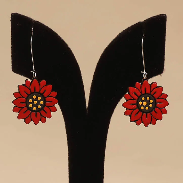 Red - Bishnupur Handpainted Flower Shape Terracotta Earrings 100 sold by Itokri product image thumbnail 2