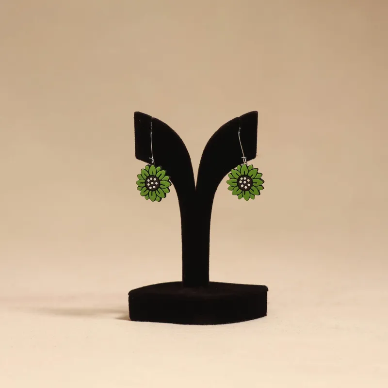 Green - Bishnupur Handpainted Flower Shape Terracotta Earrings 99 made by Itokri