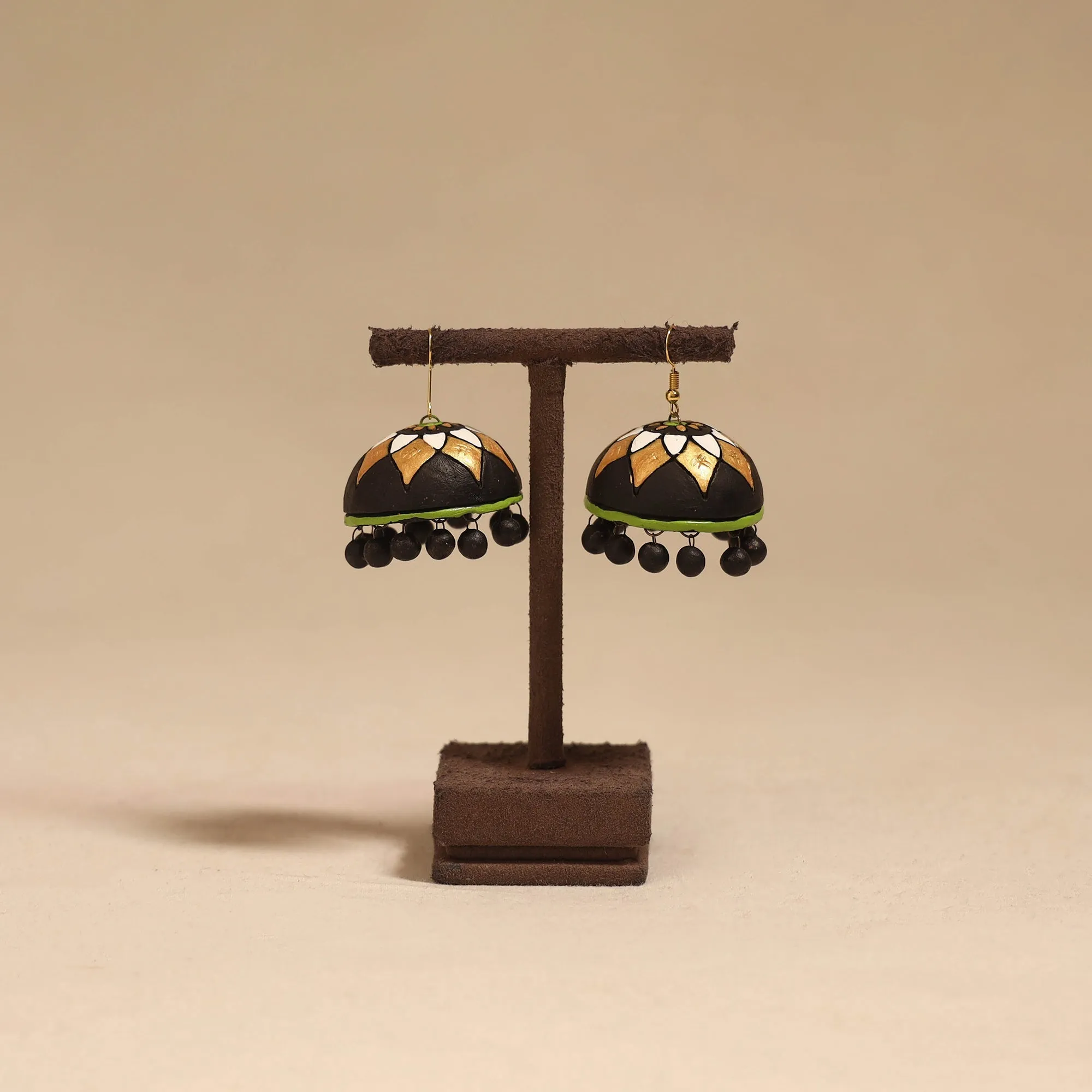 Black - Bishnupur Handpainted Terracotta Jhumki Earrings 94 sold by Itokri
