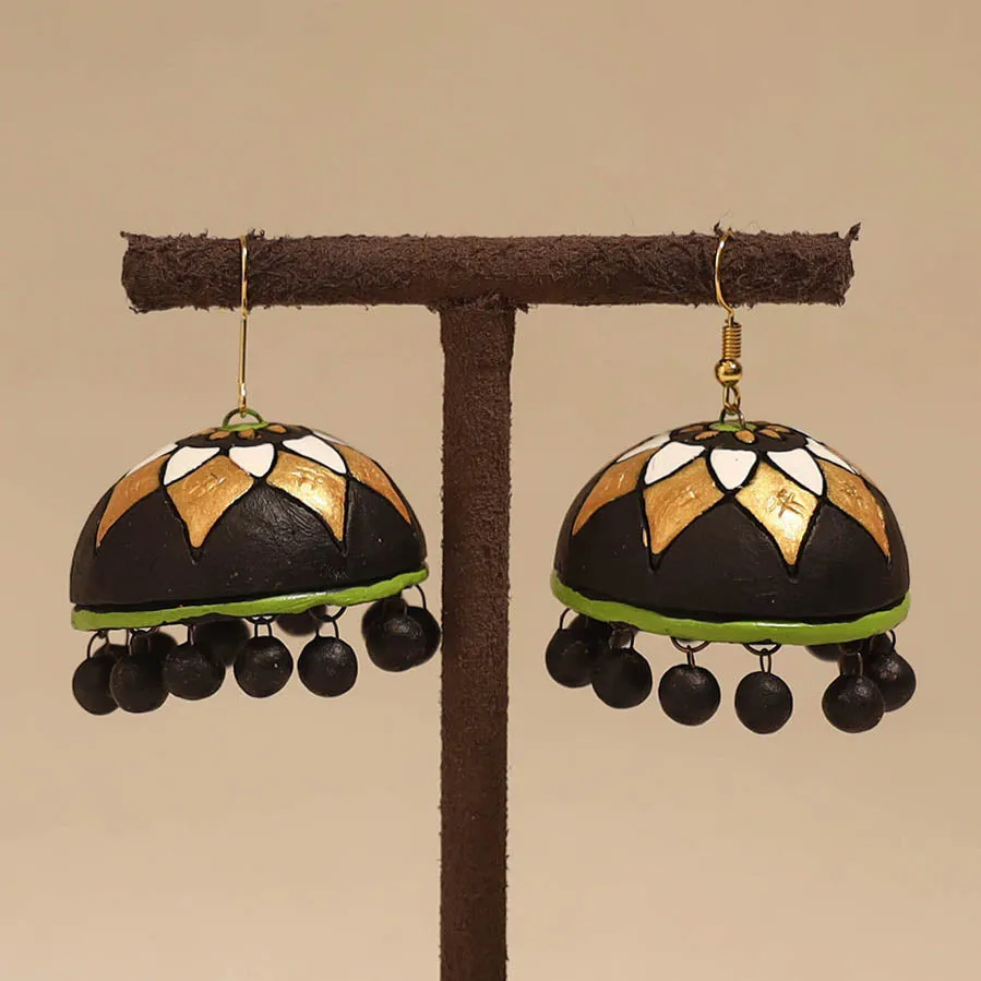 Black - Bishnupur Handpainted Terracotta Jhumki Earrings 94 sold by Itokri product image thumbnail 2