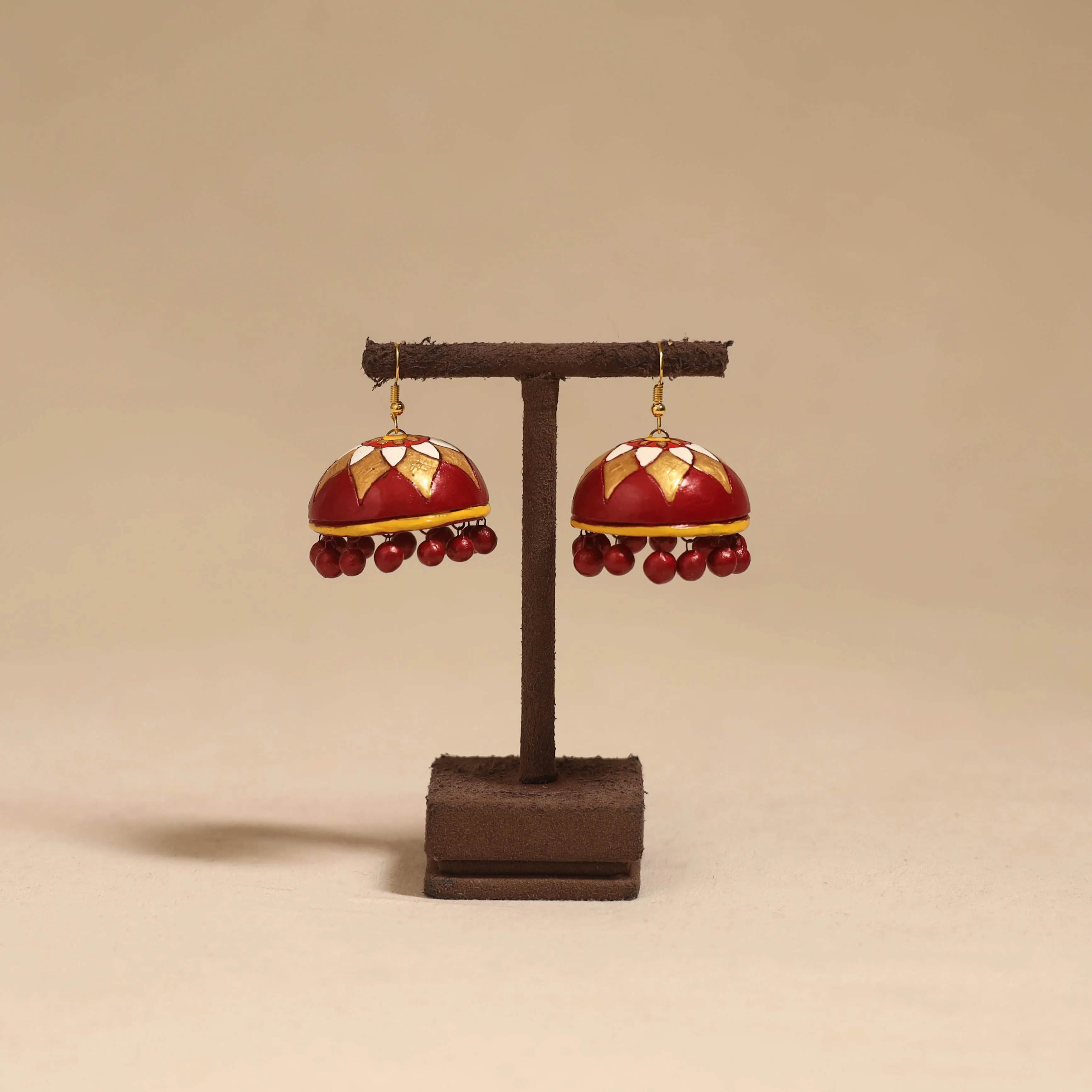 Red - Bishnupur Handpainted Terracotta Jhumki Earrings 92 sold by Itokri